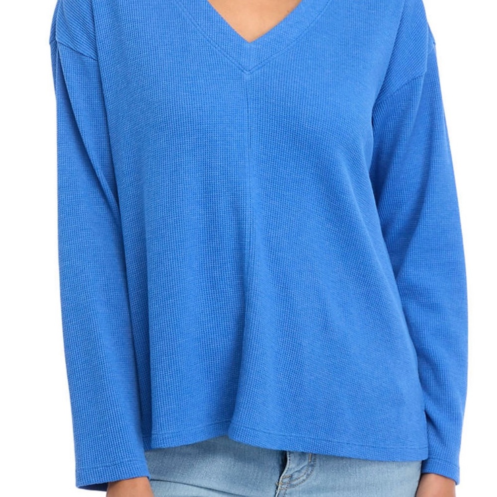 Wonderly Waffle Blue V-Neck Top